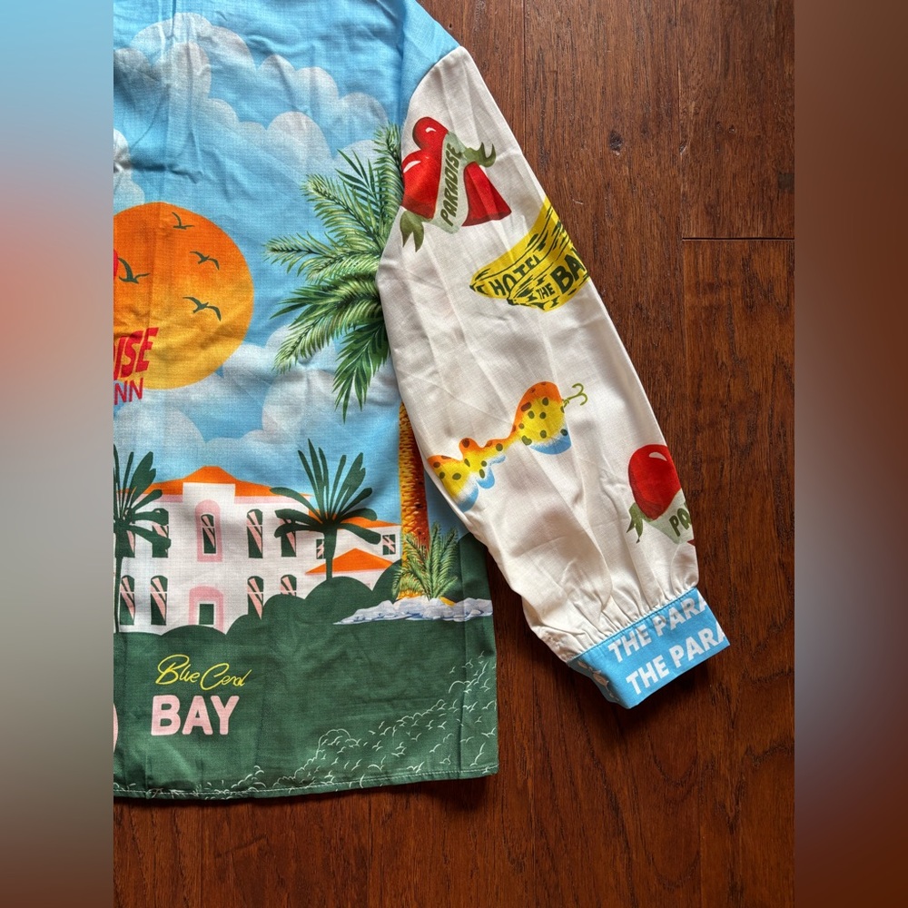 Summer Paradise Tropical Print Linen Blend Button Up Shirt | Oversized S - Picture 11 of 13